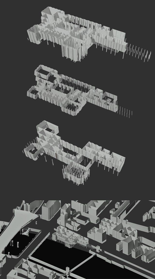 Exploded axonometric model in 3D Context site model 