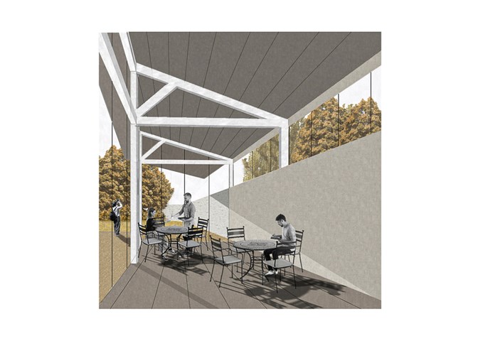 Rendering of the cafe area